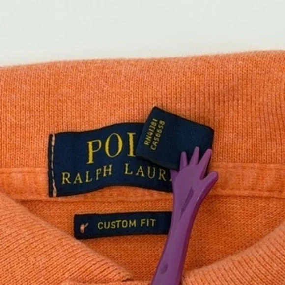 Ralph Lauren Polo Shirt Orange Custom Fit Mens M Green pony‎ - Picture 5 of 7